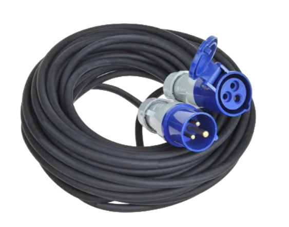 CEE verlengkabel 20M met haakse contrastekker + Schuko stopcontact 3x2,5mm