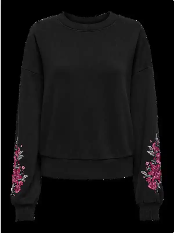 Only Trui Onlcallie L/s O-neck Embroidery Swt 15336941 Black/bouquet Dames Maat - XL